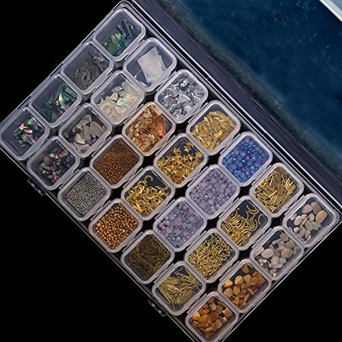 28 Grids Nail Art Decorations, Mixed Abalone Seashell Slices Pearl Bead Gold