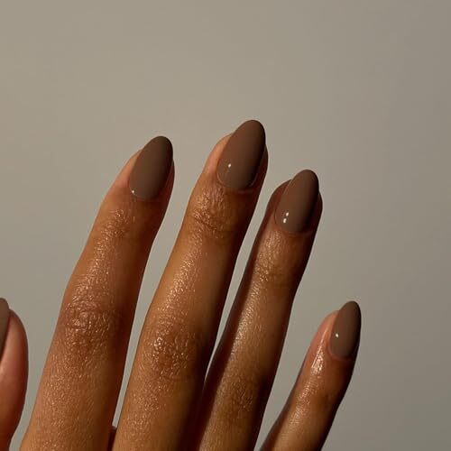 Light Brown Press on Nails Short Oval Round Nails Glue on oval light brown