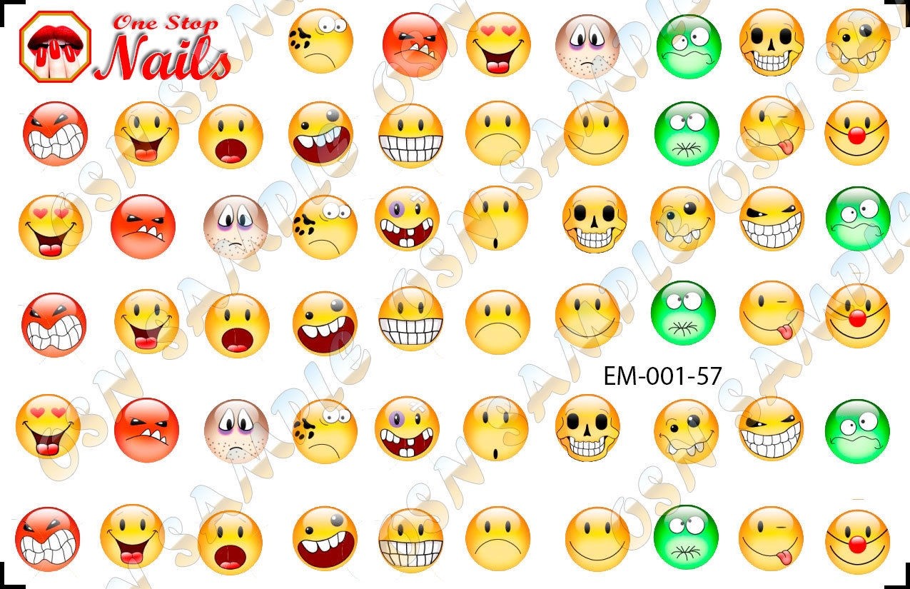 57 EMOJI & Smiley Faces Nail Art Waterslide Decals. TOP Quality, FAST SHIPPING!