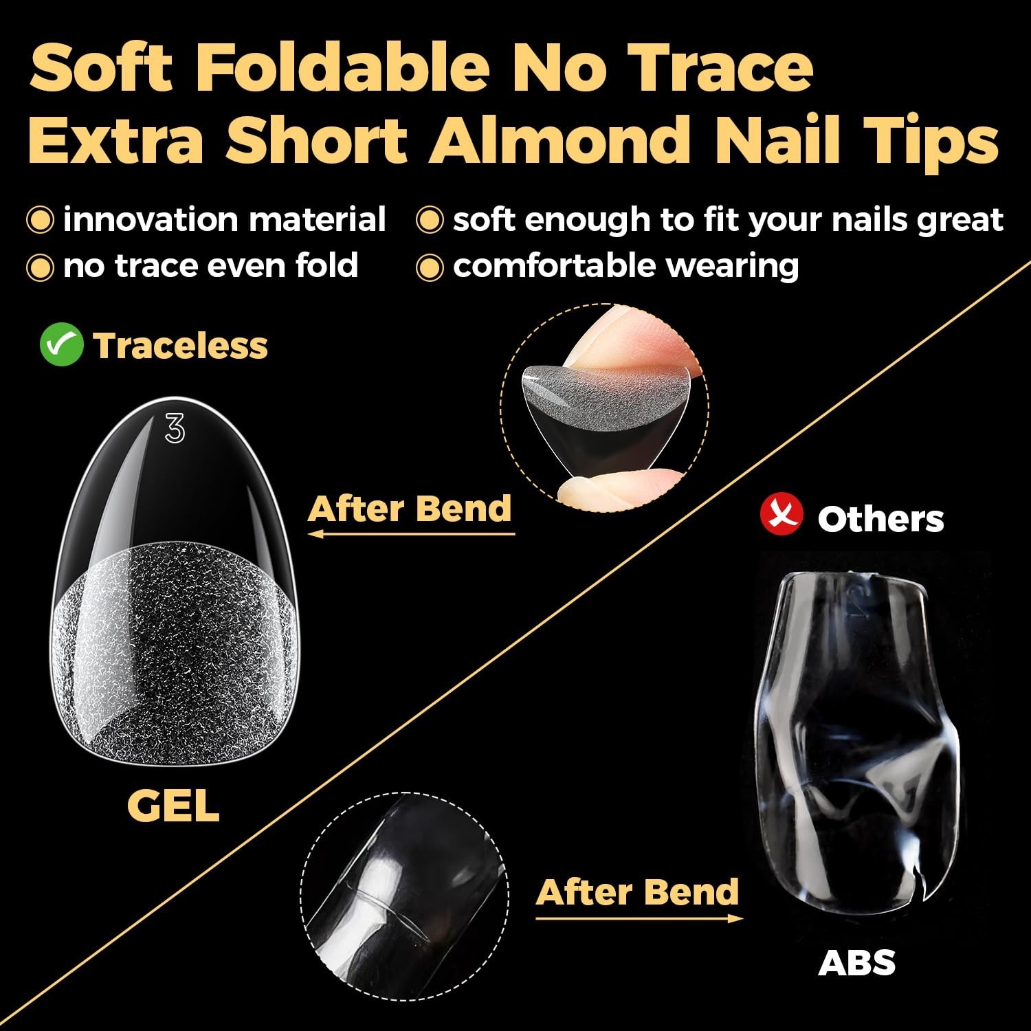 Clear Extra Short Almond Press-On Nails – Safe for Natural Nail Health, 504 Pcs