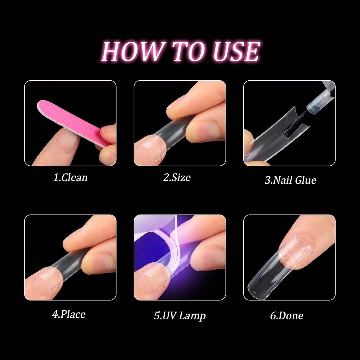 500Pcs Long Curved Nail Tips, Curved Square Press on Nails, 10 Different Sizes,