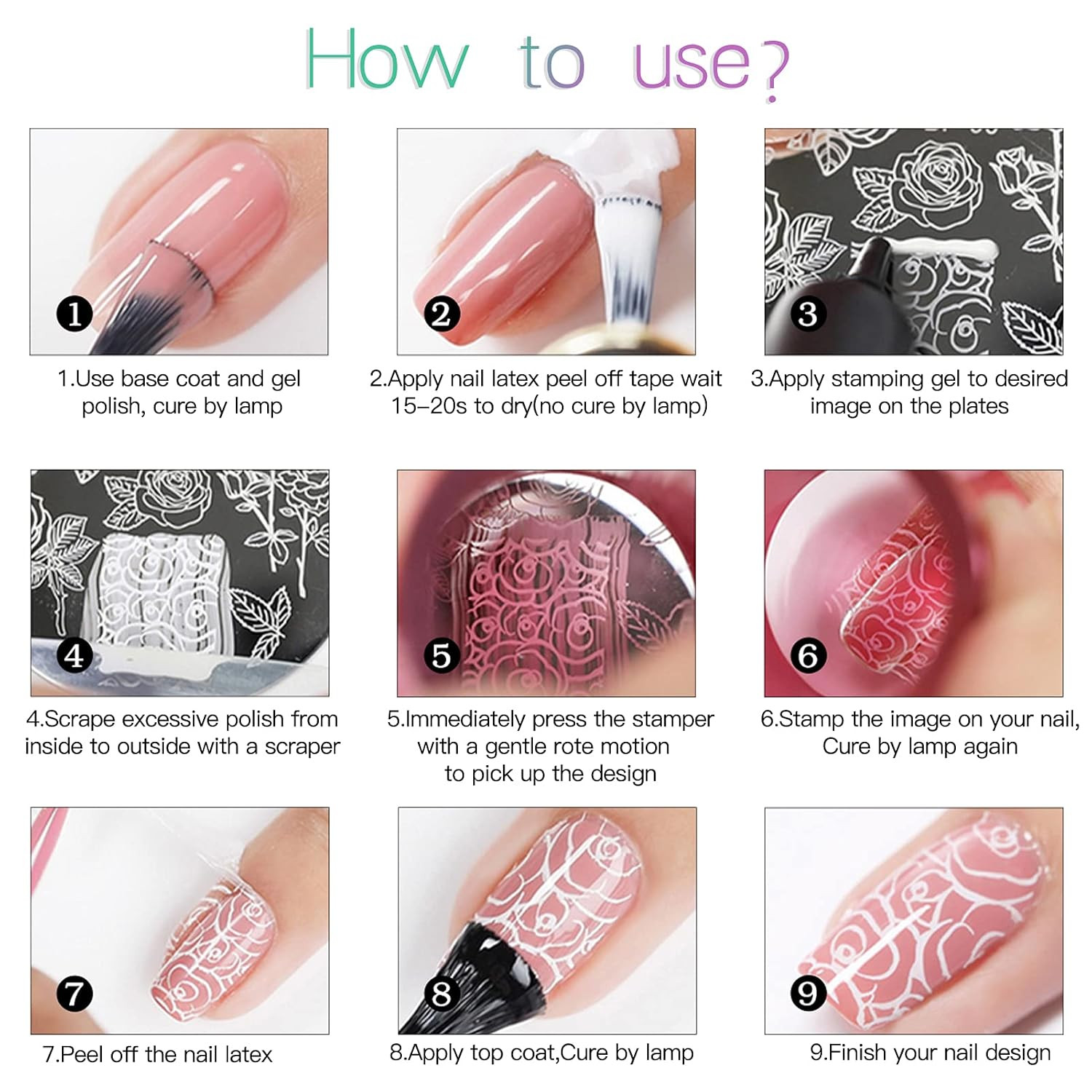 Stamping Nail Polish Gels, 12 Colors Stamping Gels 0.25 Fl Oz Soak off Printed G