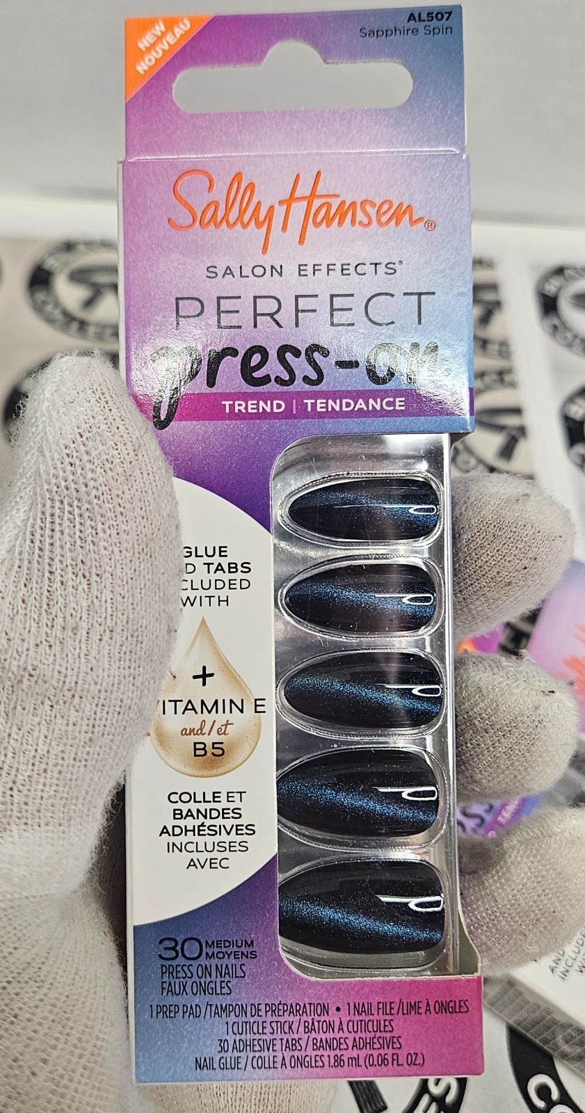 Lot of 3 Sally Hansen Perfect Press-on Nails Medium Sapphire Spin Blue