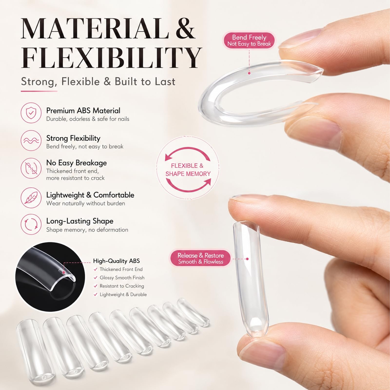 500 Pieces Nail Tips,Curved Nails,10 Different Sizes,Nails,Press On Nails,No …