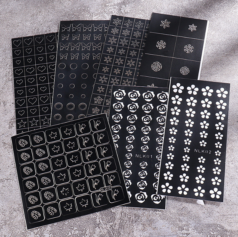Hollow Painting Nail Stickers French Butterfly Star Heart Snowflake Pattern NS43