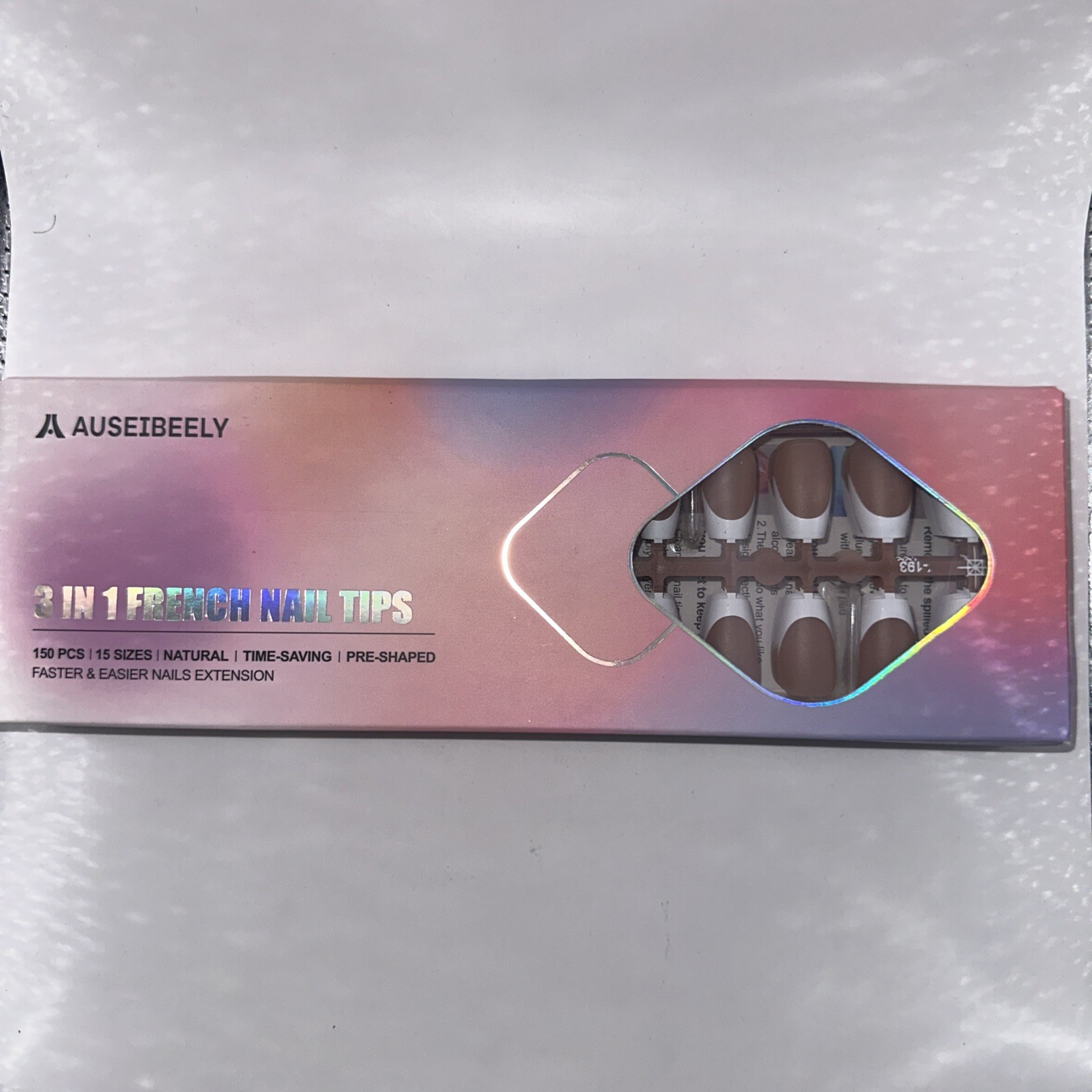 Auseibeely 3-in-1 French Nail Tips 150pcs Natural Acrylic Gel Extension Set