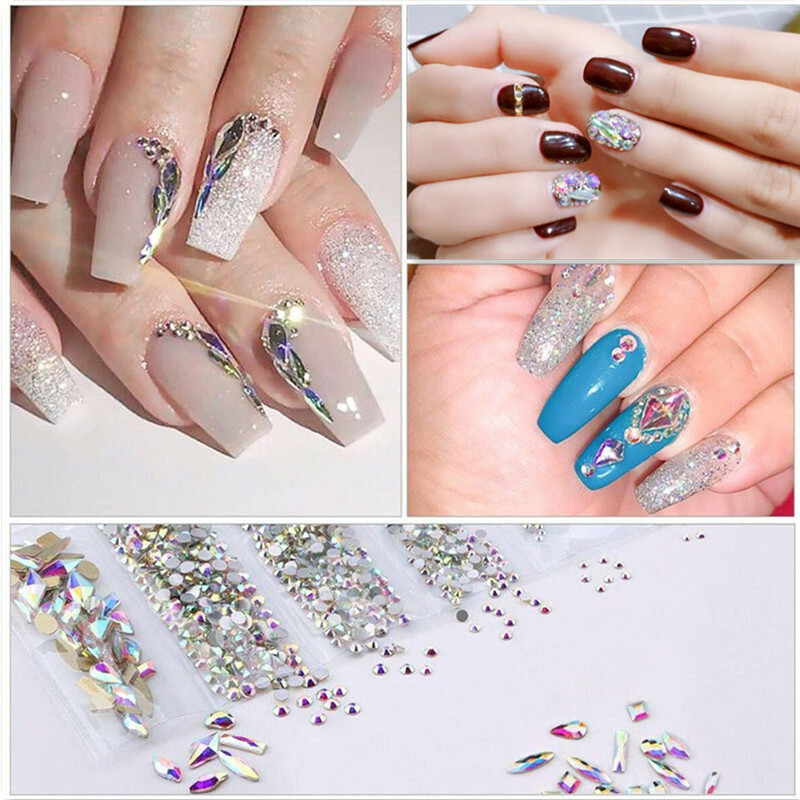1788pcs Mixed Size 3D Nail Art Rhinestones Flatback Crystal AB Gems Glass Stones