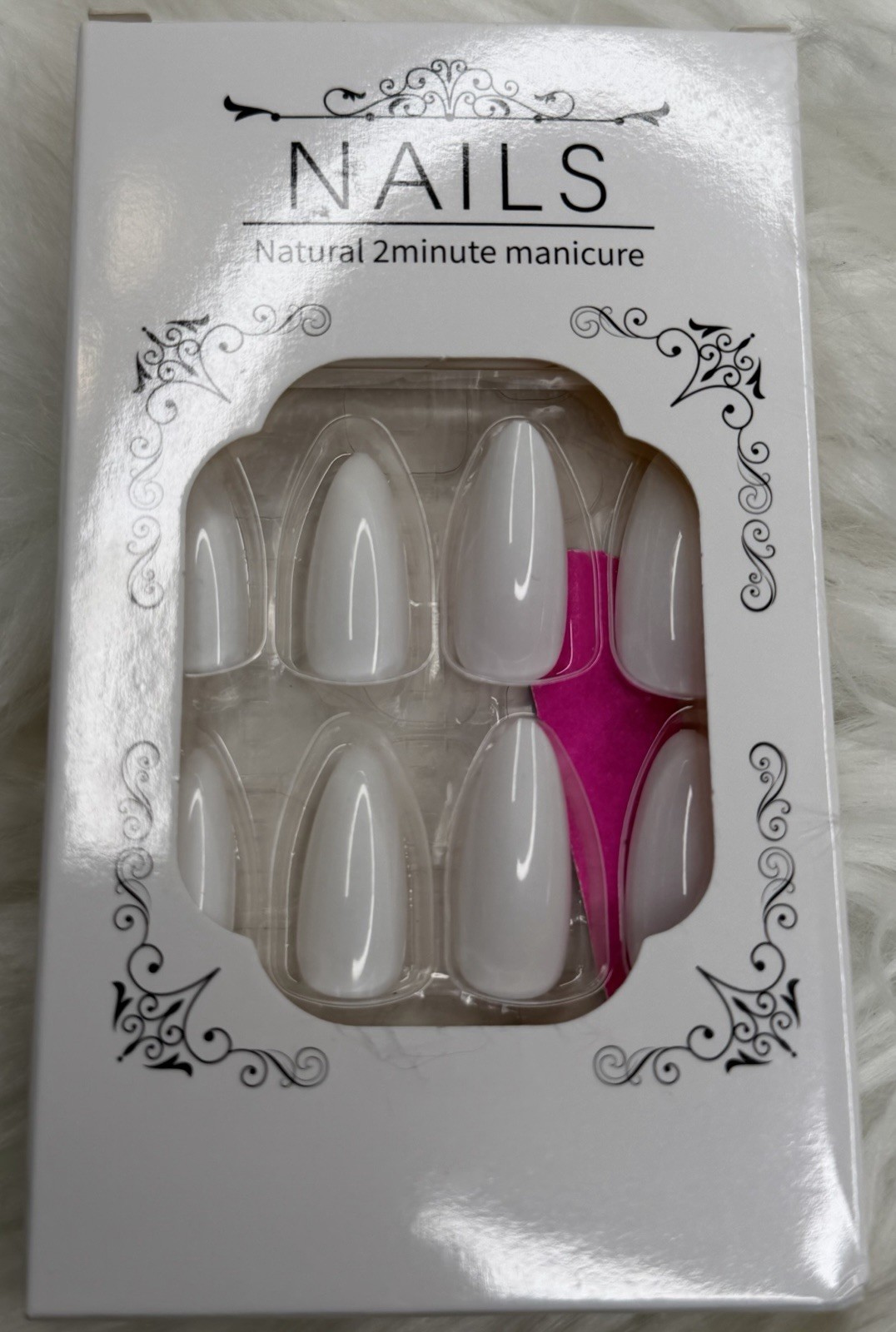 White Natural Effect Artificial Nails Almond Shape Full Cover Long