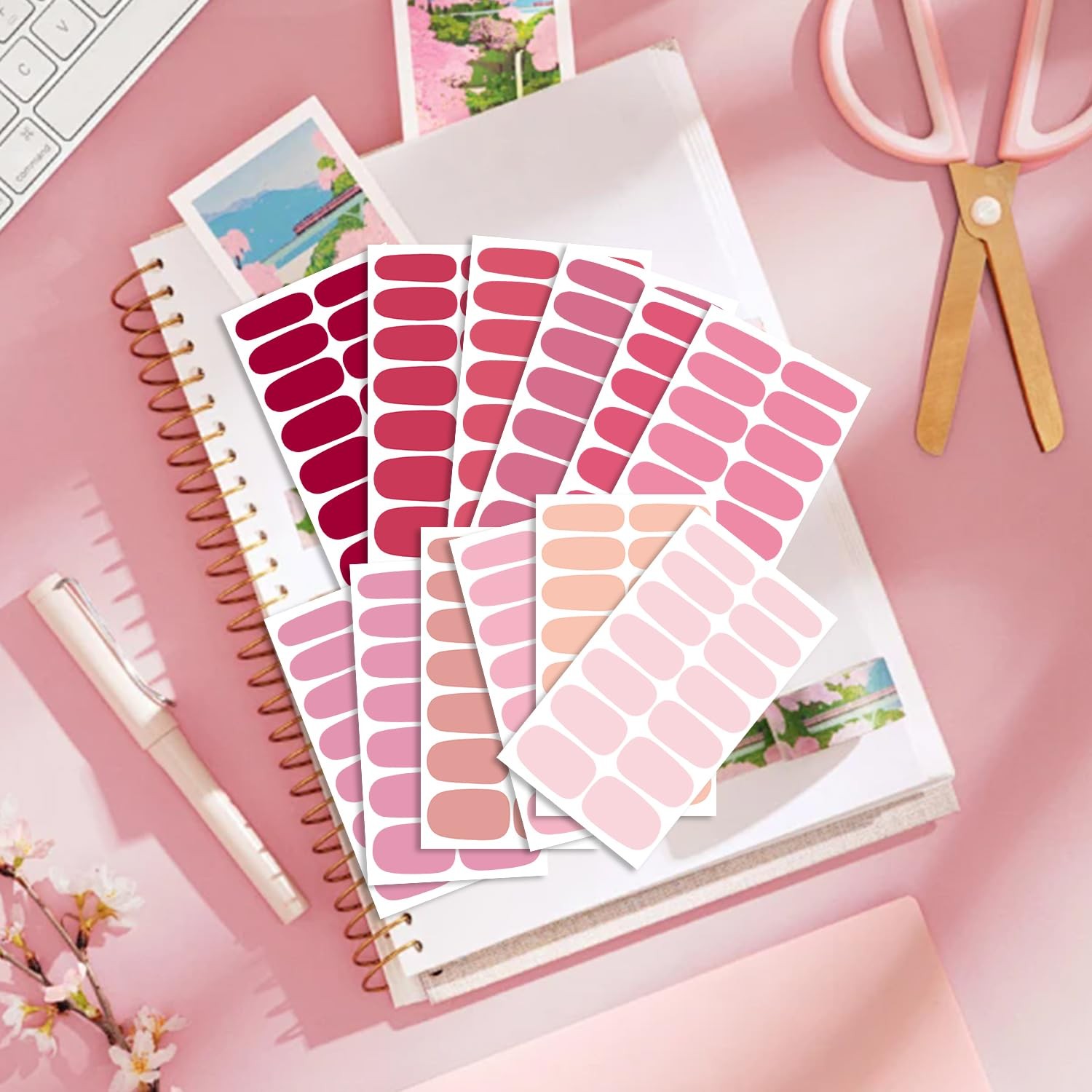 12 Sheets Red Pink Series Nail Wraps: 168 Solid Nail Stickers & Strips for & …