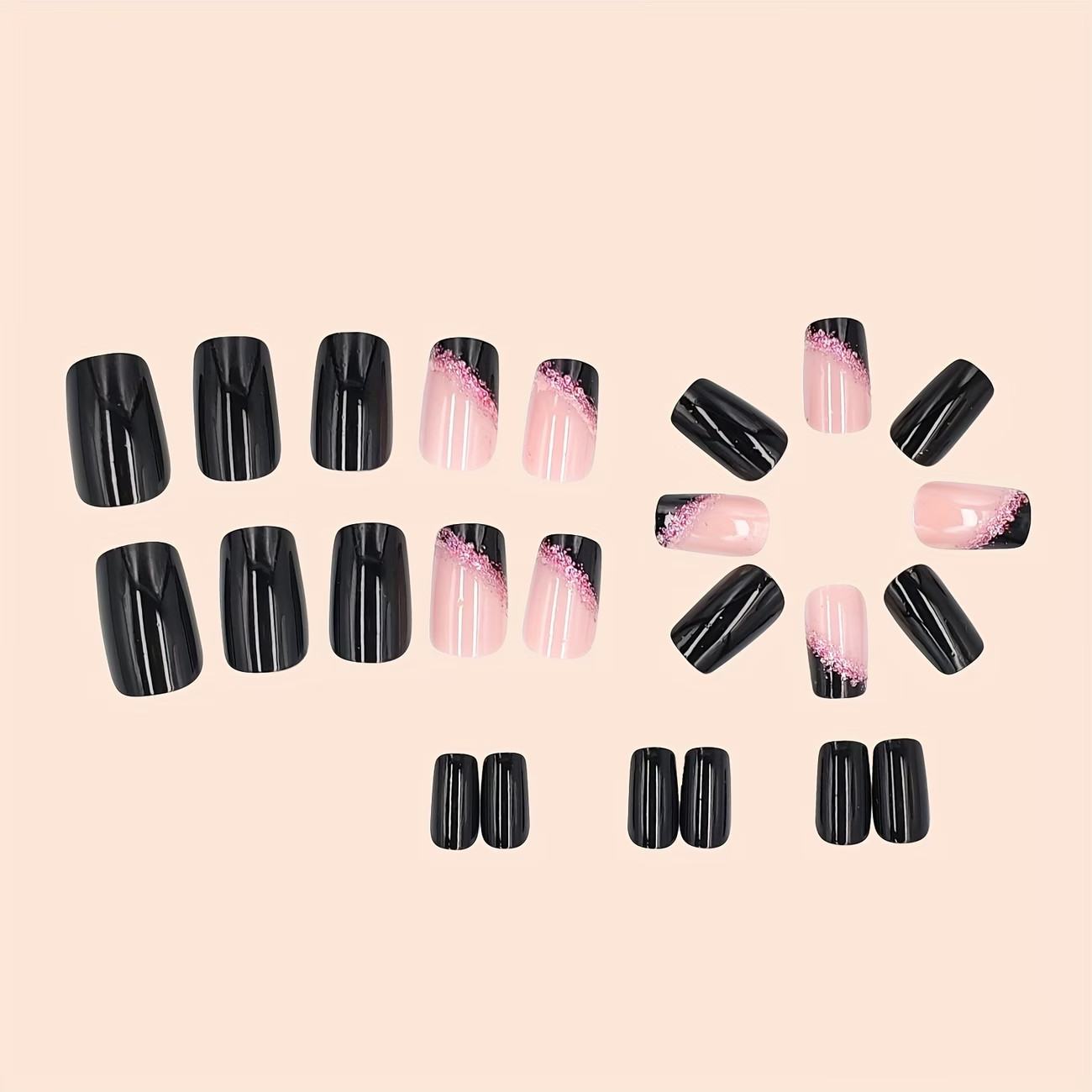 Cross-Border Fashion Easy Black Dazzling Nail Art, Classic Versatile Nude Color