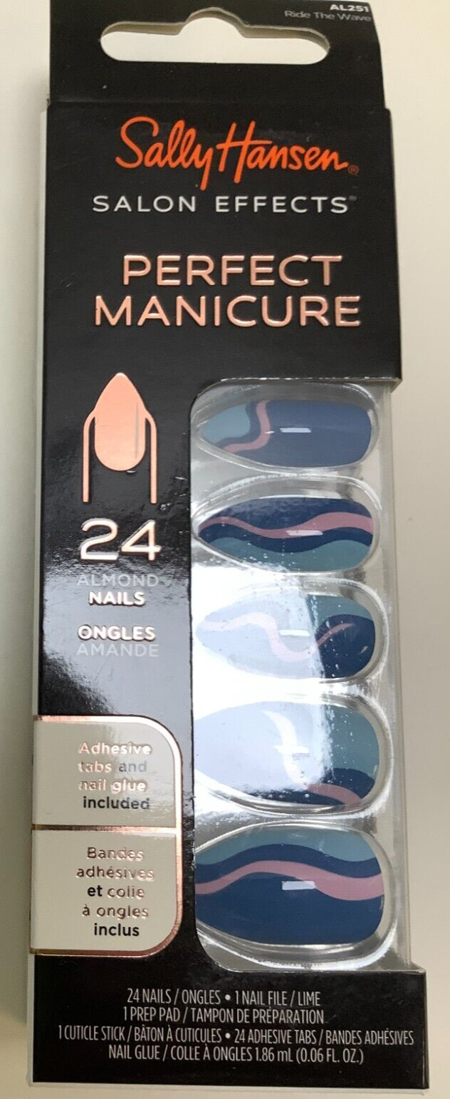 Sally Hansen Salon Effects Perfect Manicure, Almond Nail, Ride The Wave, 4 Pack