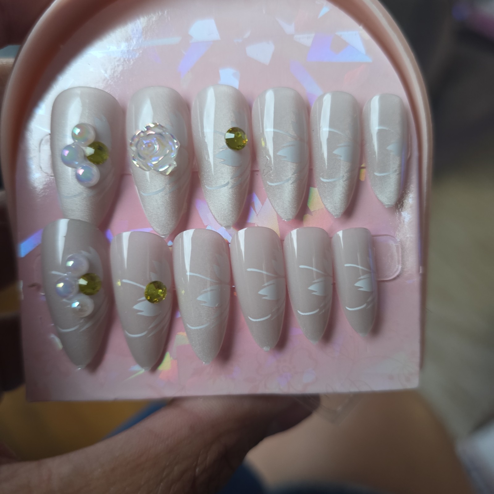 Luxury Press On Nails Lot of 6 Premium 3D Rhinestone Heart Bow Nail Art Kit