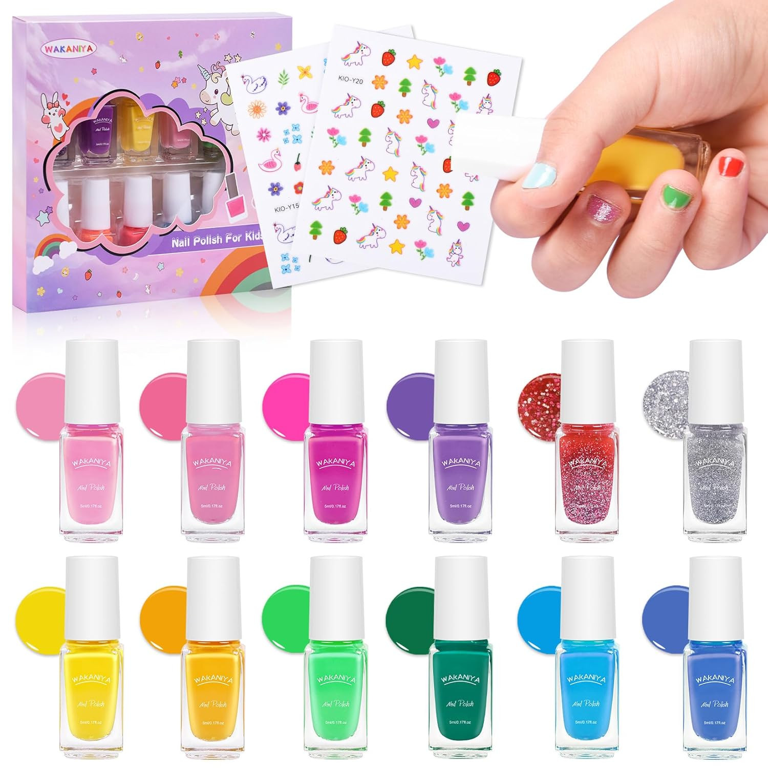 Kids Nail Polish Set for Girls – 12 Candy Colors Safe Toddler Nail Kit with Nail