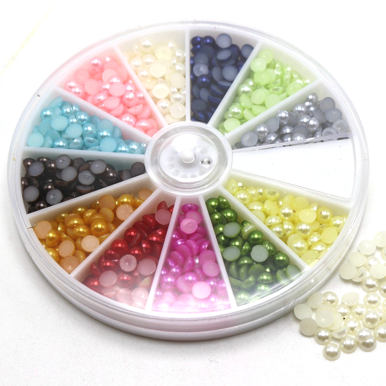 600 Mixed Colour Half Pearl Round Bead 4mm Flat Back Gem with Wheel 12 Colour
