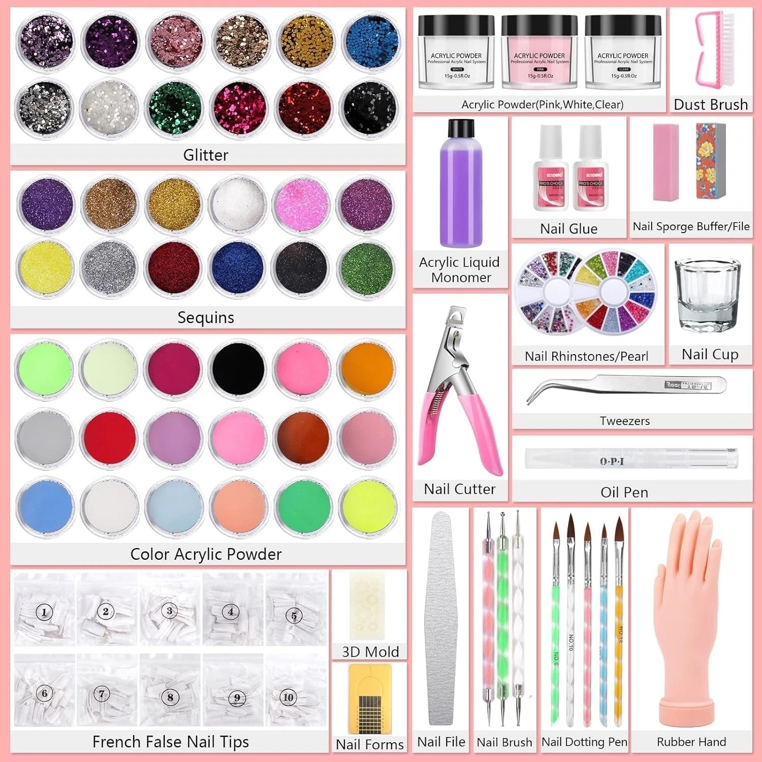 Acrylic Nail Kit with Practice Hand & Powder
