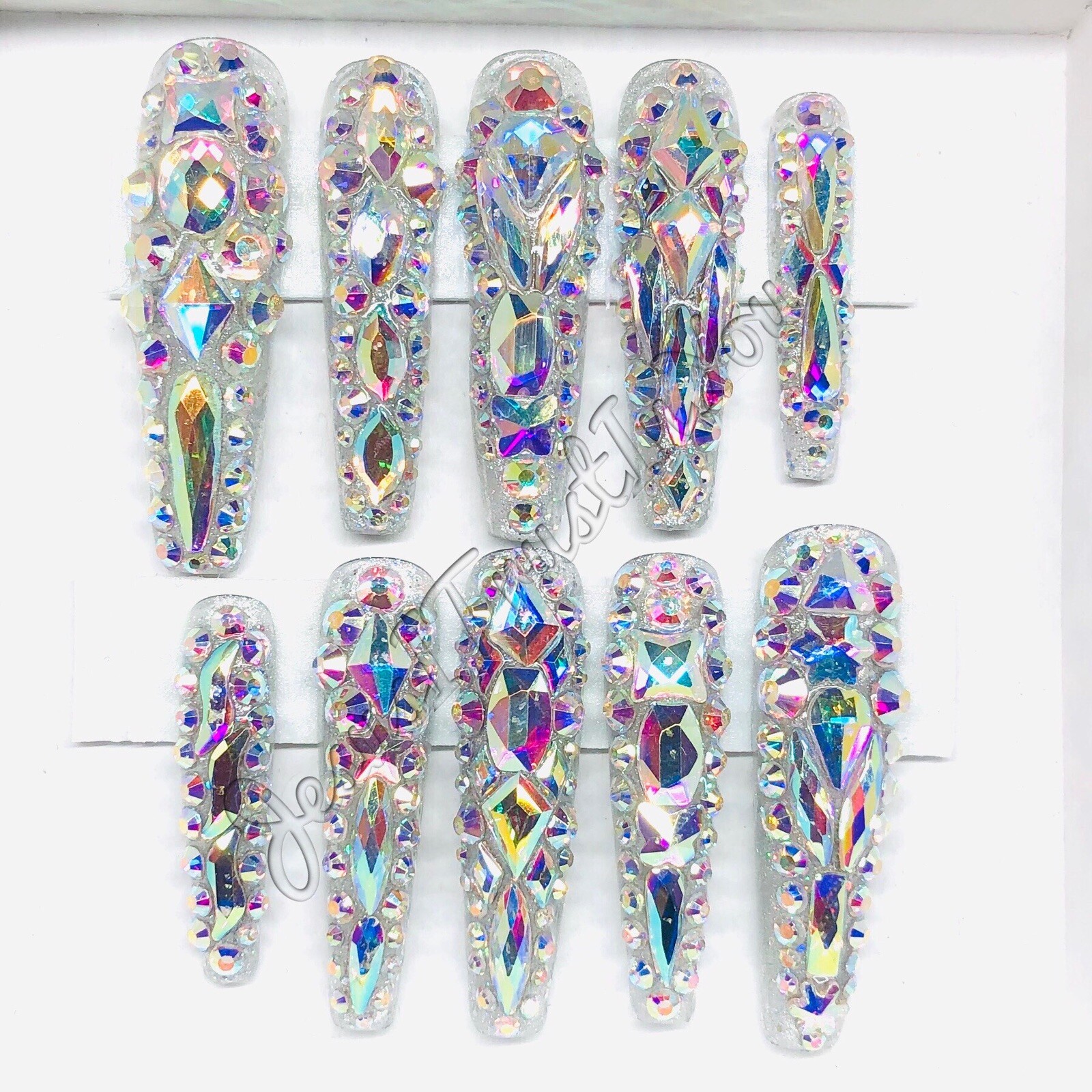 JEWELS – CUSTOM XXL LONG BALLERINA GEL PRESS ON NAILS ❤️❤️