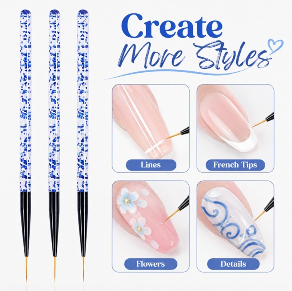3-Piece Nail Art Tool Set Nail Art Pen UV Gel Dotting Tool Fine Liner Brush Kit