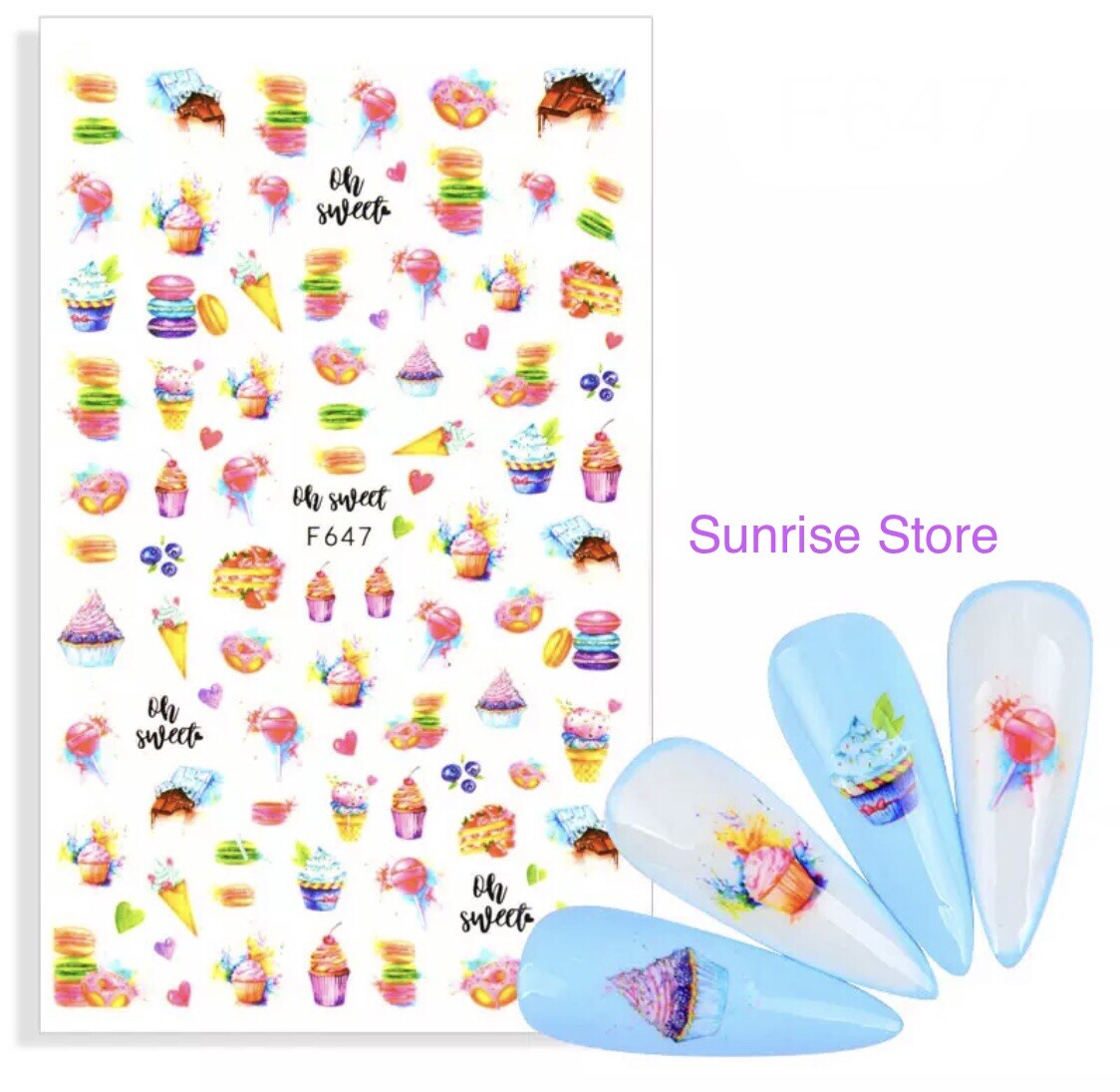3D Nail Art Sticker Cake Cupcake Donut Lollipop Ice Cream Sweet Decals Manicure