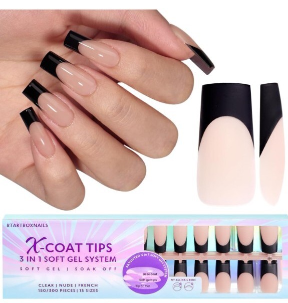 X-Coat Tips Kit 150/300 Piece 15 Sizes 3 IN 1 Soft Gel Soak Off BTARTBOXNAILS