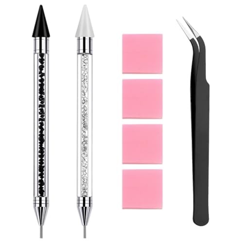 2 Pack Rhinestone Picker Tool Dotting Pen, Wax Pencil for Black & White