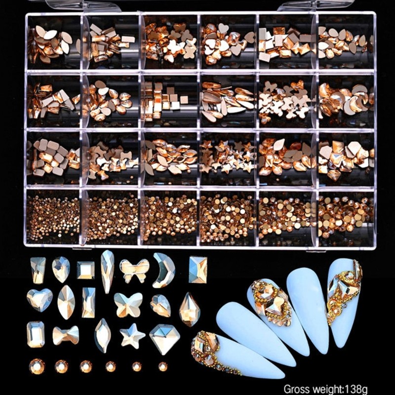 24 Grids Nail Charms Glass AB Rhinestones Nail Art Rhinestones for Nail Salon