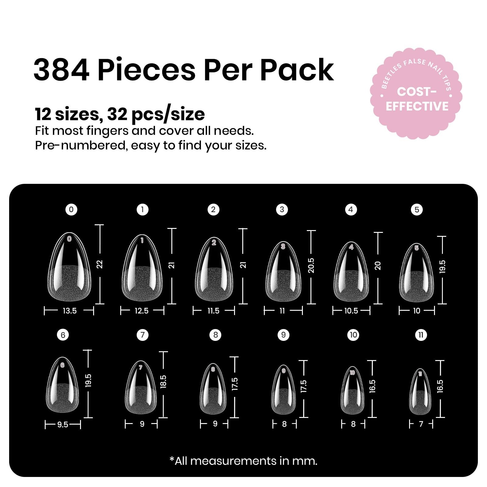 Beetles Gel Nail Tips Etch-X- Almond Short, Transparent Matte