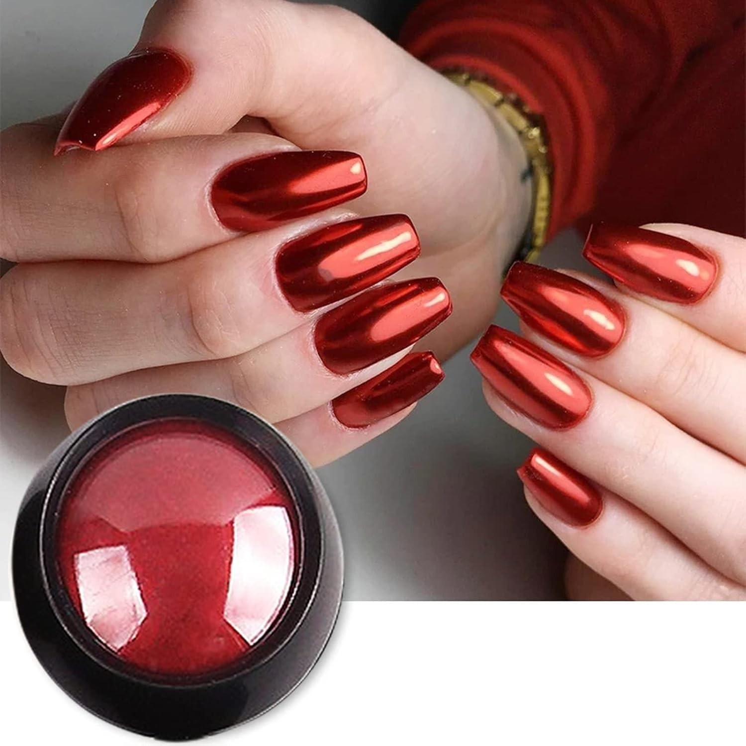 1 Box Mirror Nail Art Glitter Powder Holographic Metallic Red Chrome Nail Powder