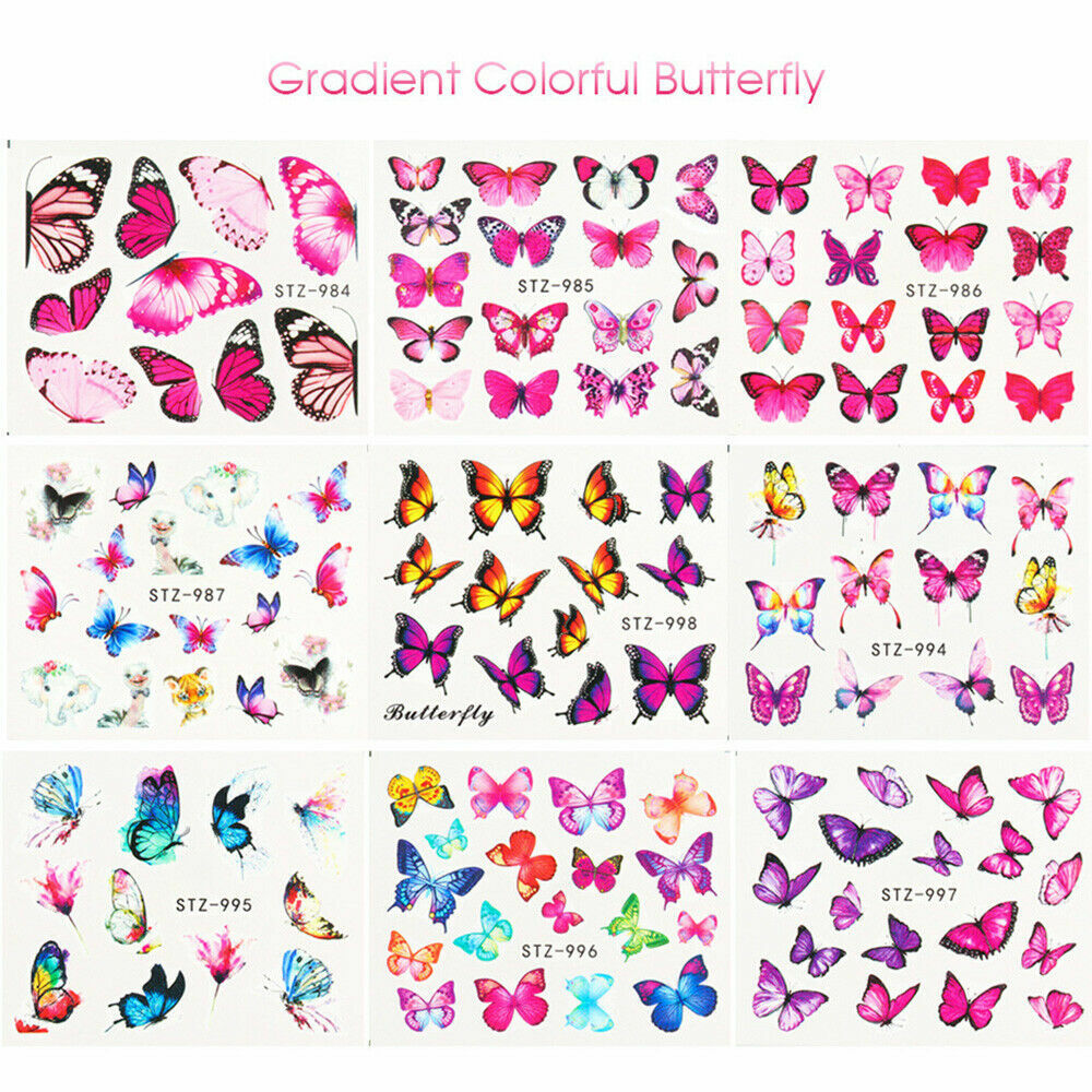 4Sheets Nail Art Sticker Butterfly DIY Waterproof Adhesive Transfer Decal NS12