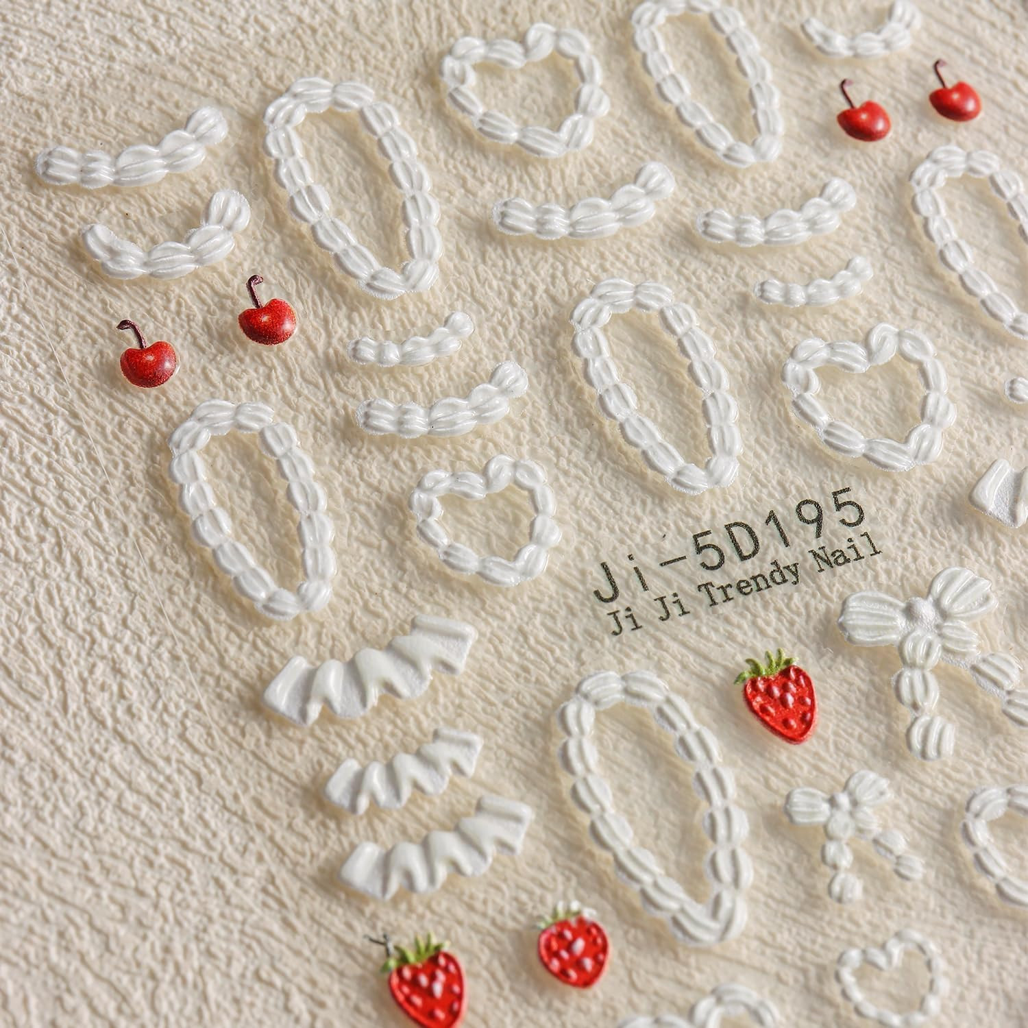 Cake Cream 5D Embossed Nail Art Sticker, Cute Birthday Creamy Chain Rose Stra…