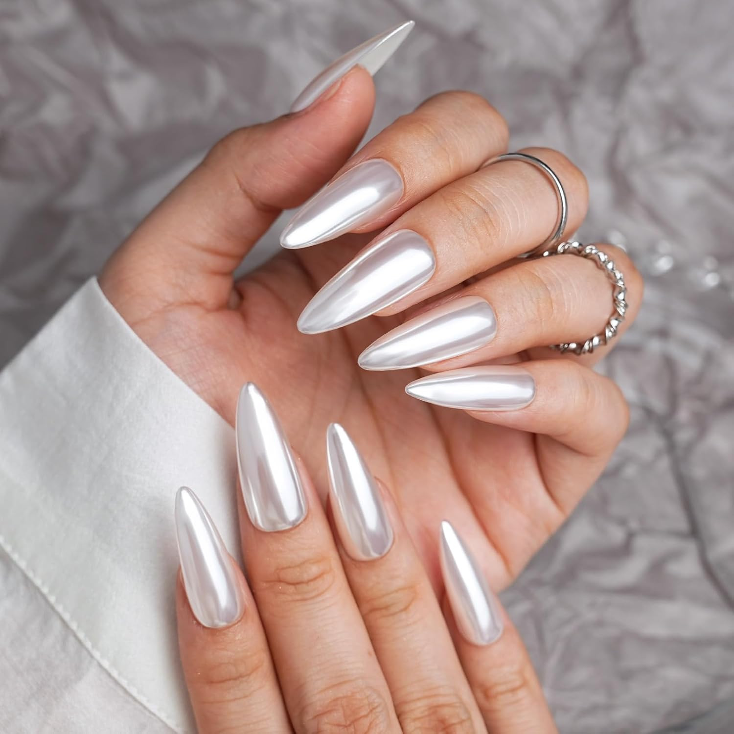 White Chrome Nails Powder – 0.3G Super Glossy Mirror Effect White Moonlight Chro