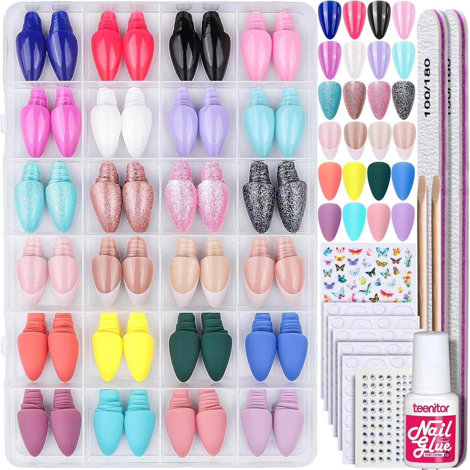 Elegant Press-On Almond Nails Kit: Matte, Glossy & Glitter for Effortless Style