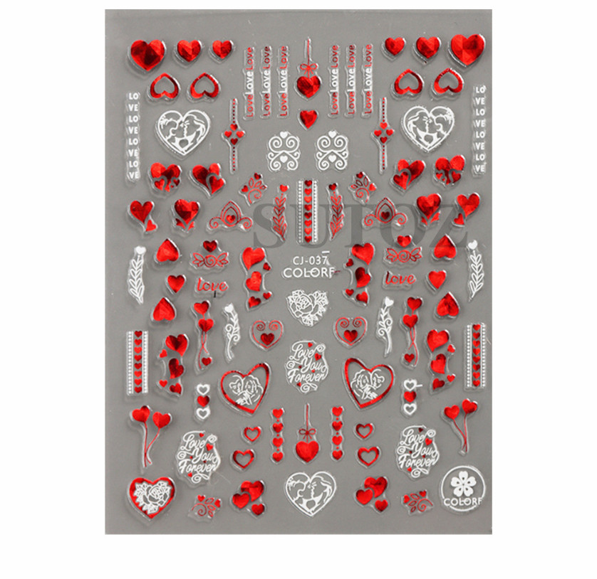 3D Nail Art Stickers Red White Mr & Mrs Rose Heart Kiss Valentine Bride NH11