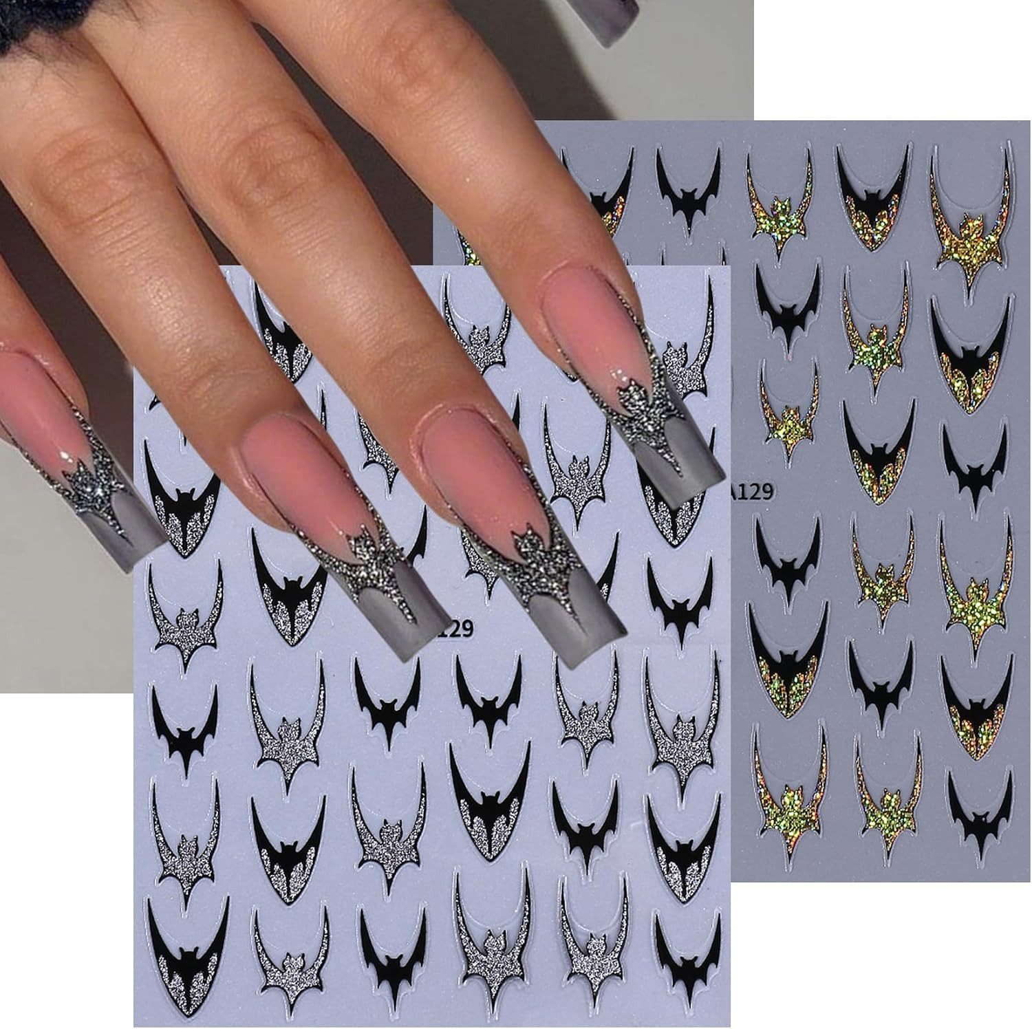 Gothic 5D Nail Art Stickers 10 PCS Embossed Skeleton Y2K Nail Decals Golden Rose