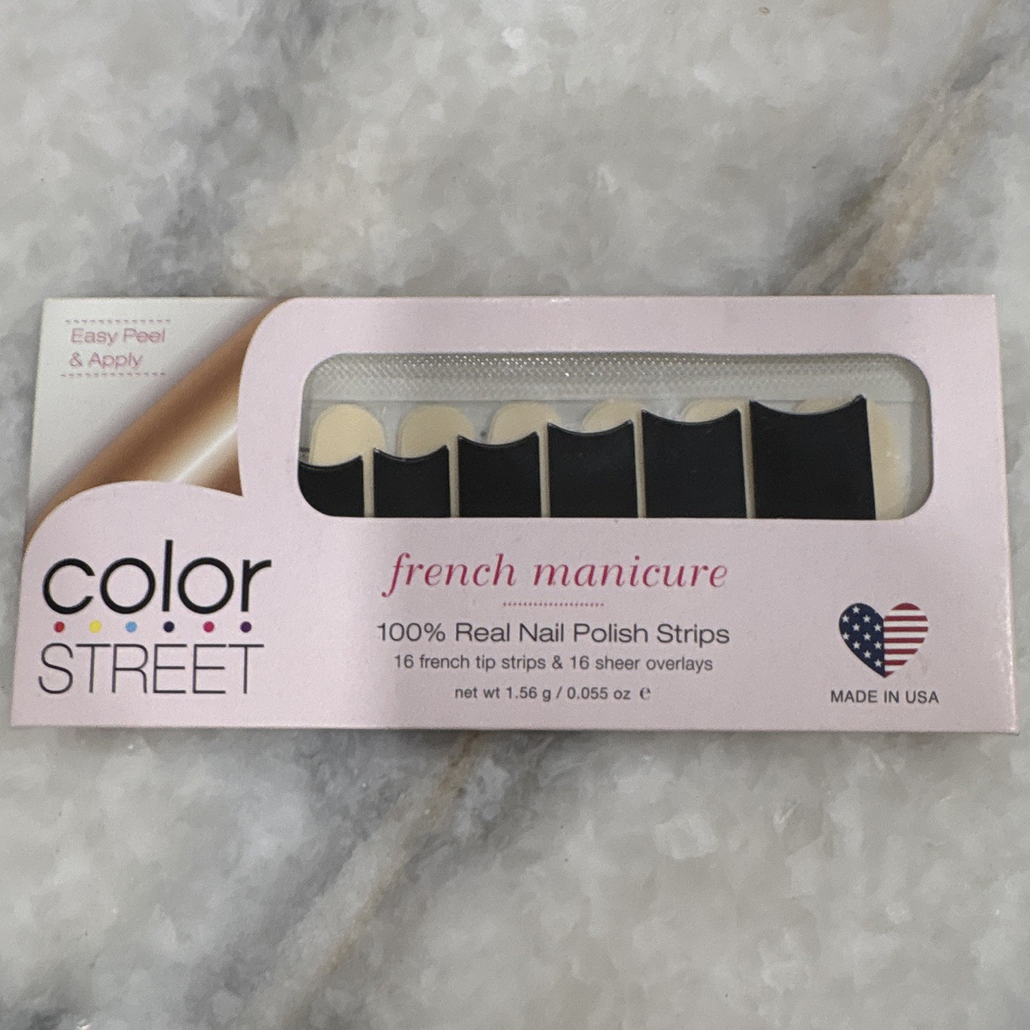 Color Street French Real Nail Polish Strips Black/Beige Pre-Designed Nail Art