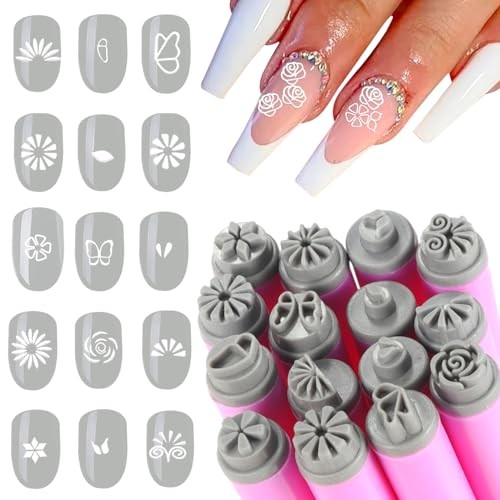 Flower Leaf Geometric Butterfly Patterns Nail 15 Pieces Nail Art Stamp Pen Set