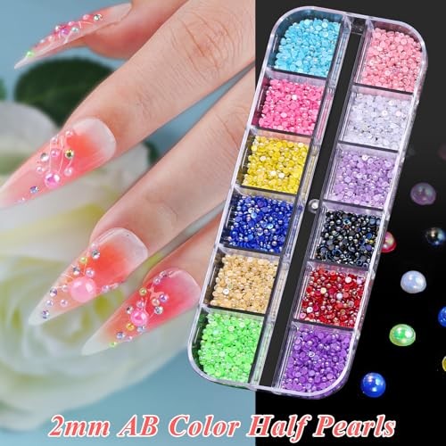18000pcs Nail Rhinestones and Pearls for Nail Art, 2mm Resin Multicolor – 2mm
