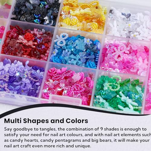 3D Nail Charms Set 9 Colors Flower Butterfly Bow Rabbit Nail Gems Mixed Color 1