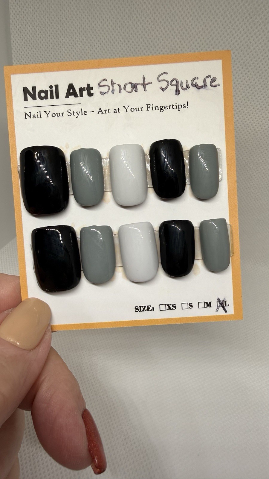 Black and Gray Press On Nails Short Square False Nails Nail Tips Full Cover Nail