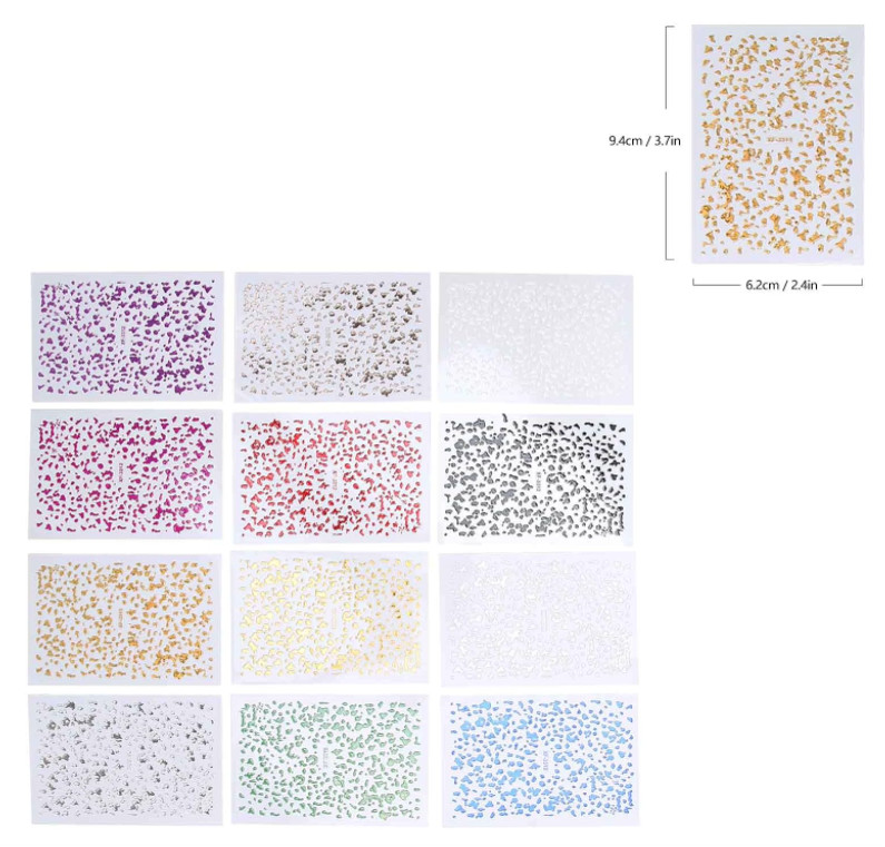12Pcs Lepoard Print Nail Art Sticker Laser Gold Art Decal Self-Adhesive NH15