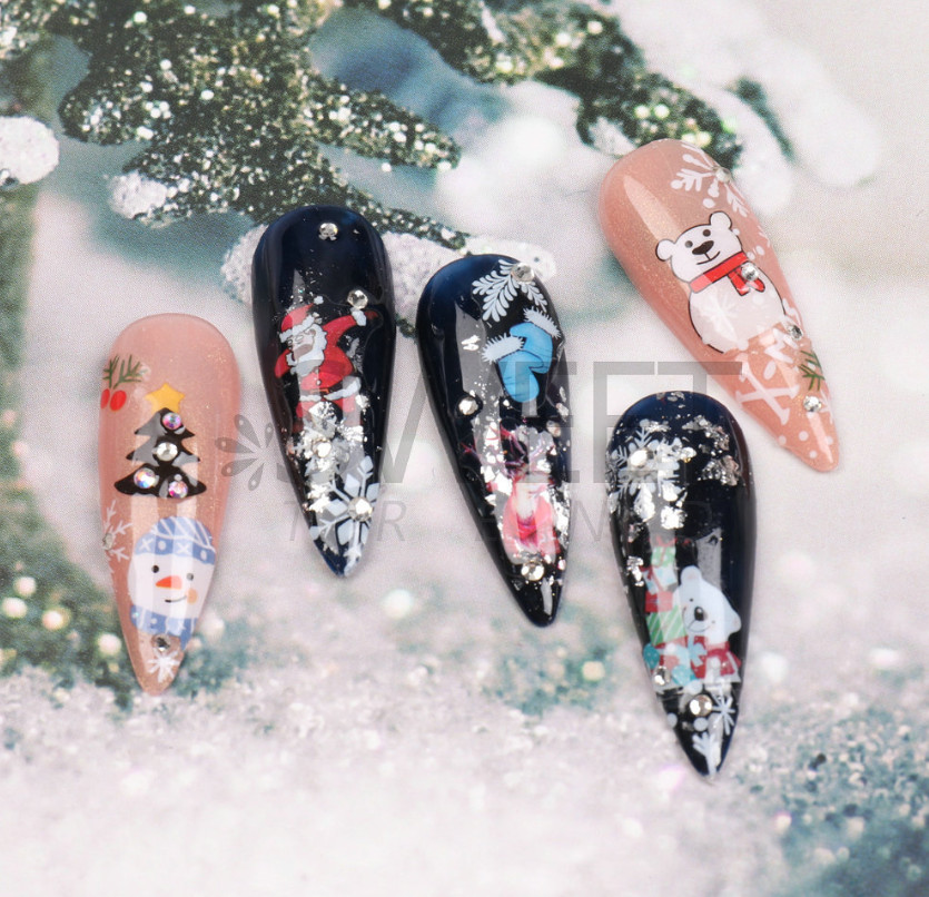 Nail Stickers Thin Waterproof Christmas Snowflakes Santa Reindeer Bear 3D NS39