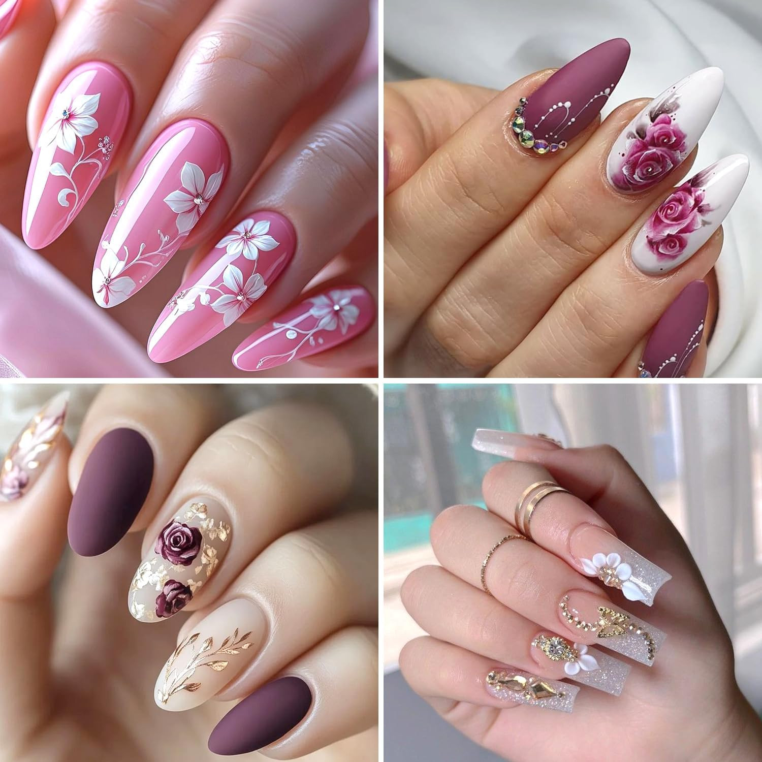 2Sheets 5D Embossed Flower Nail Art Stickers Self-Adhesive Smudge Rose Flowers F