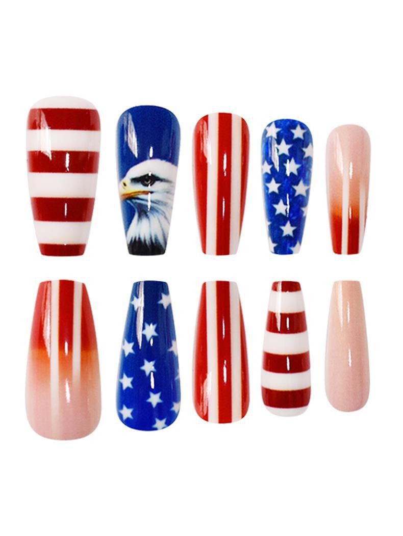 Patriotic Eagle Star Stripes Press On Nails Ballet Shape Cool Cute