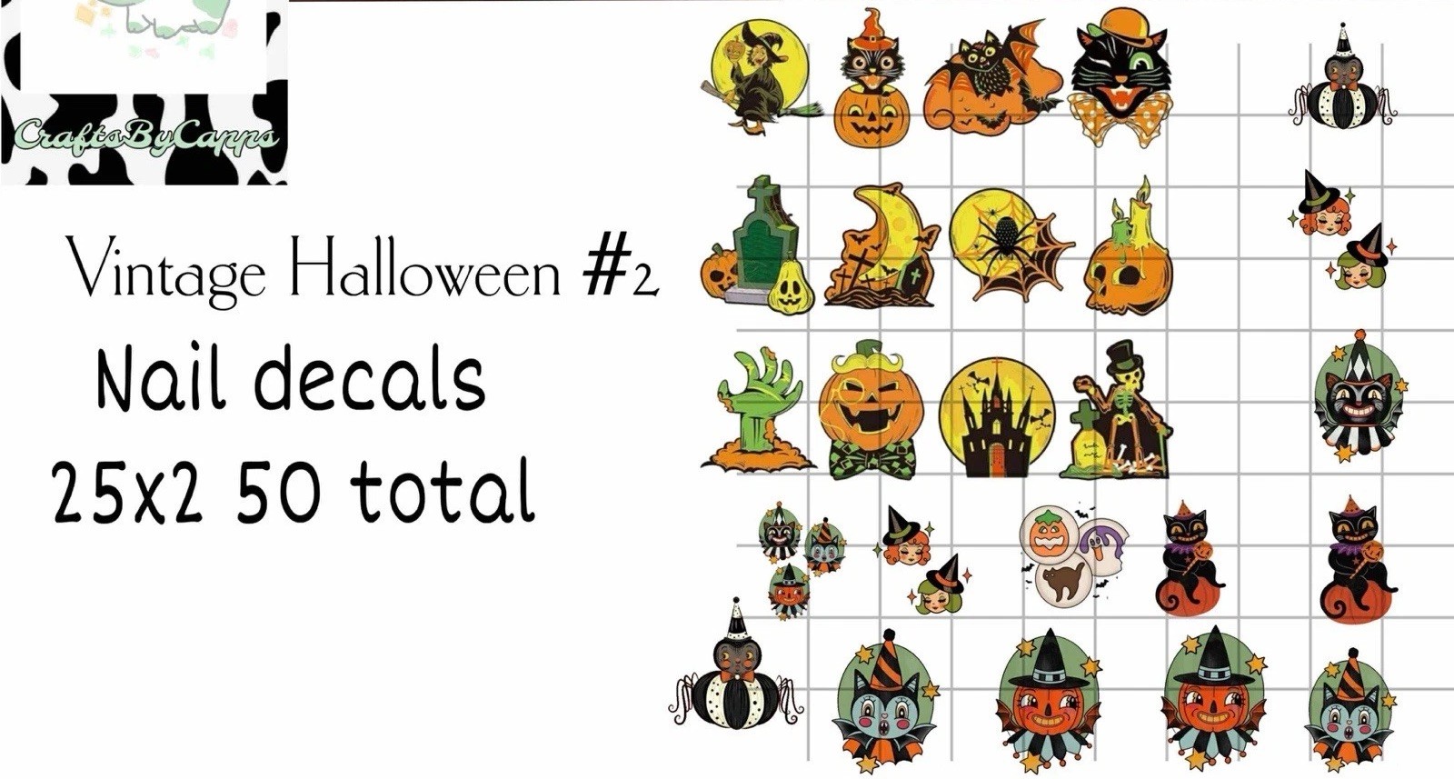 Vintage Halloween Waterslide Nail Art Decals Set Of 50 Instructions & Bonus KC