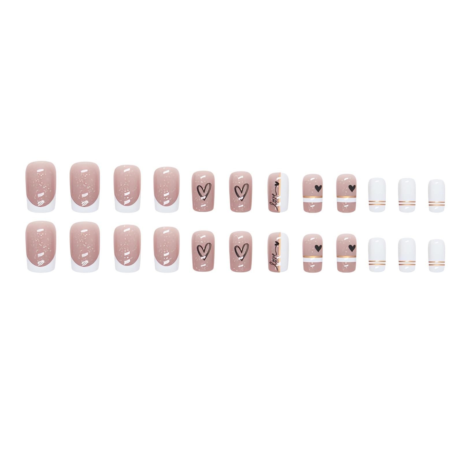 White French Tip Press on Nails Medium Square Valentine’s Day Fake Nails with…