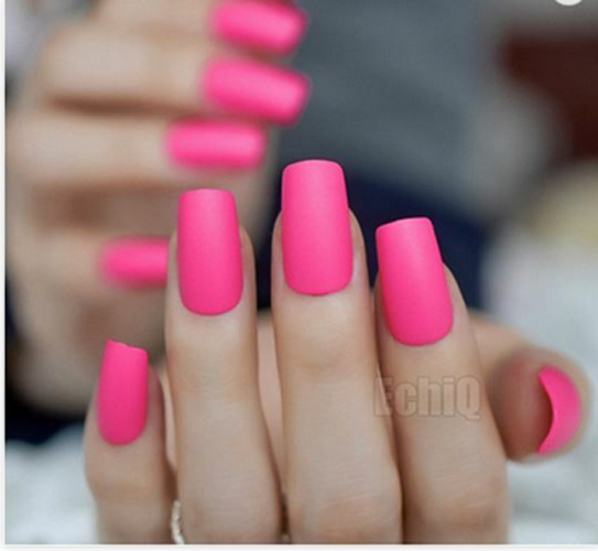 Hot Pink Frosted Square Medium Press on Nails