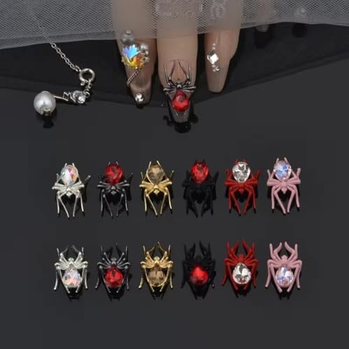 Spider Nail Art Charms 12PCS 3D Metal Resin Jewels for Acrylic Nails Halloween