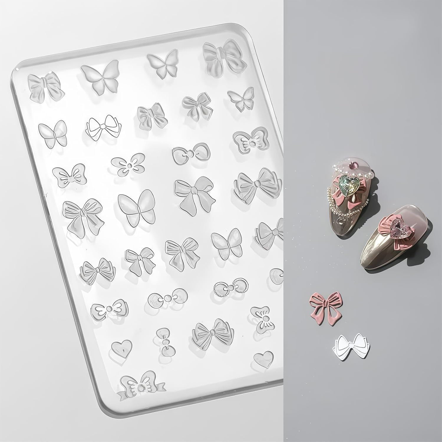 3D Bow Nail Art Silicone Mold, Transparent Soft Gel Mould for DIY Manicure, Butt