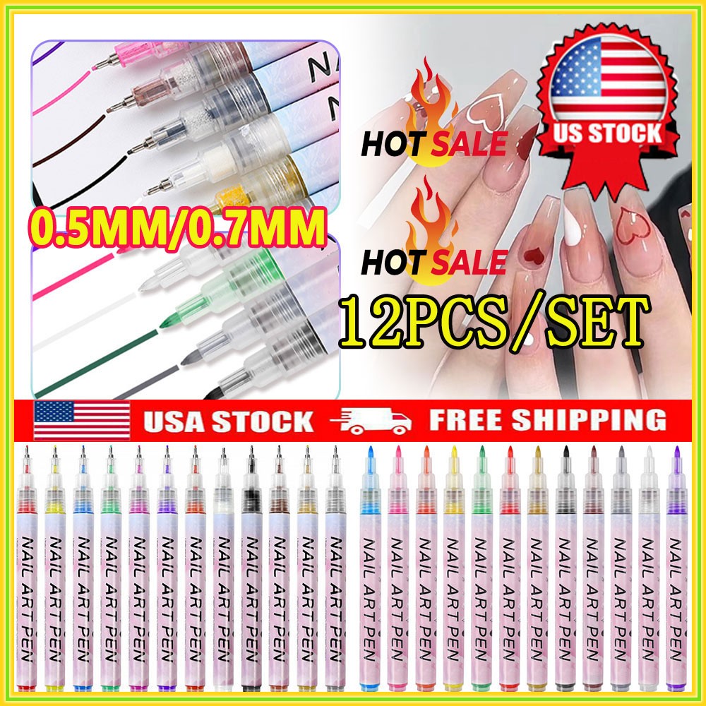 Colourful Waterproof Nail Art Graffiti Pen DIY 3D Nail Art Drawing-Pen 12Pcs/Set