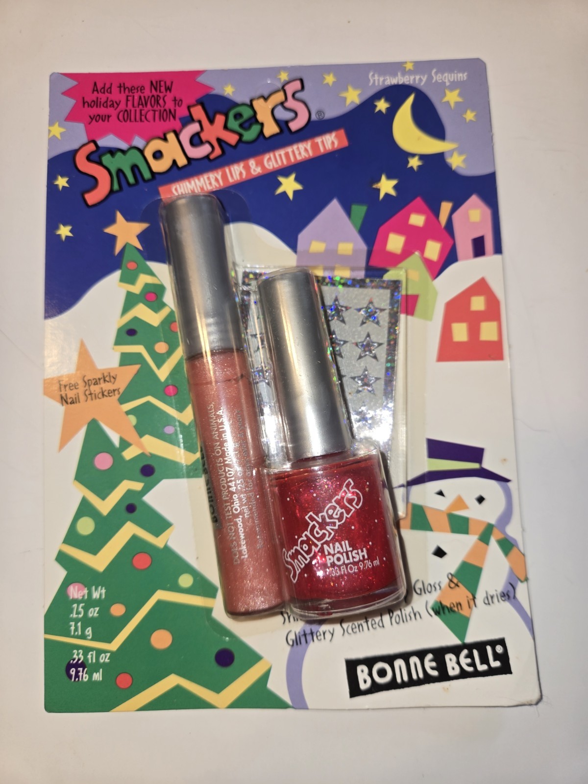 Vintage Bonne Bell Smackers Lip Gloss Nail Polish Set NOS Strawberry Sequins