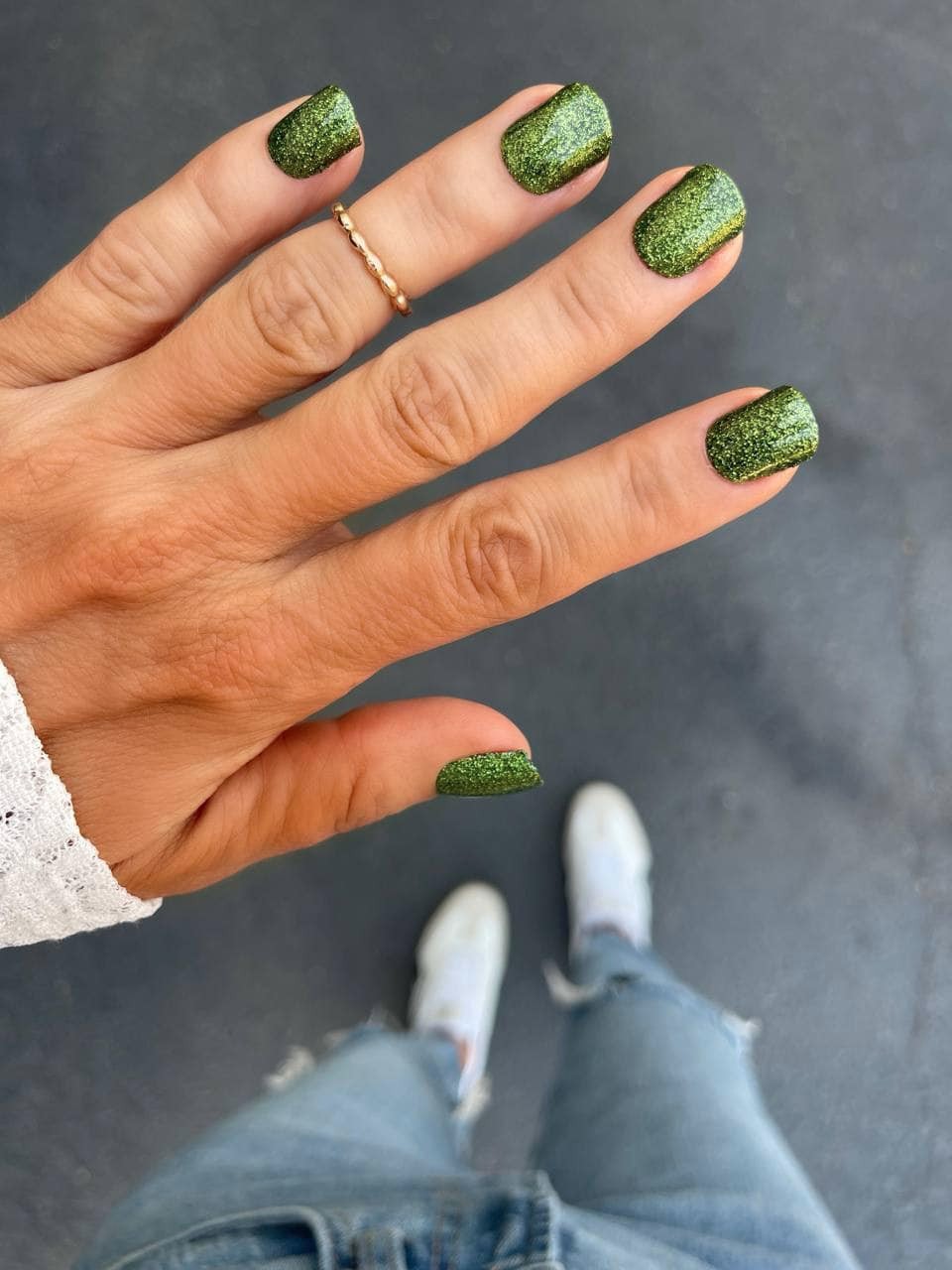 Red Aspen Press On Nails-Leena’s Olive Branch-Short Green Glitter